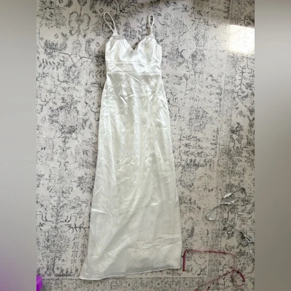 Lulus Ready For Forever White Satin Pearl Tie-Back Maxi Dress Size Small Bride - Picture 2 of 8